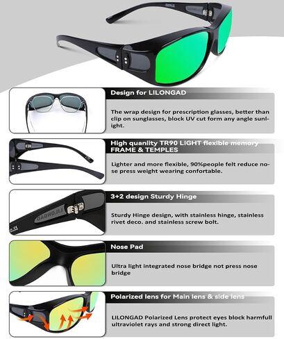 Unisex Fit Over Wrap Sunglasses Polarized Lens Wear Over Eyeglasses UV400 Protection Shades for Men and Women Outdoor Activities Driving, Fishing - Shiny Black/Purple REVO (Pack in Case) in Saudi Arabia