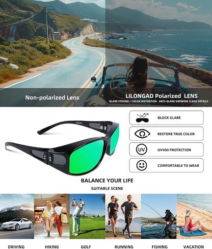 Unisex Fit Over Wrap Sunglasses Polarized Lens Wear Over Eyeglasses UV400 Protection Shades for Men and Women Outdoor Activities Driving, Fishing - Shiny Black/Purple REVO (Pack in Case) in Saudi Arabia