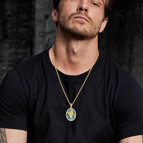 St Michael/St Christopher/Memento Mori/Virgin Mary Necklace for Men S925 Sterling Silver Saint Christopher Pendant Necklace Religious medals Jewelry Gift in Kuwait