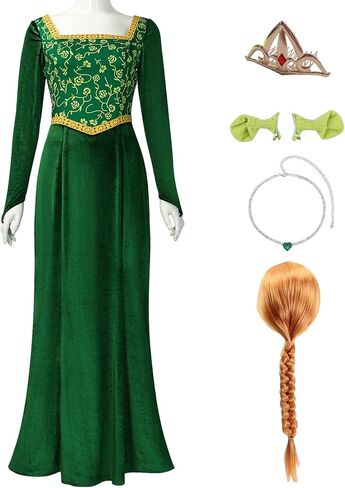 Nahzsai Fiona Costume Dress Princess Fiona Cosplay Maxi Dress Fancy Green Velvet Halloween Gown for Women in Saudi Arabia