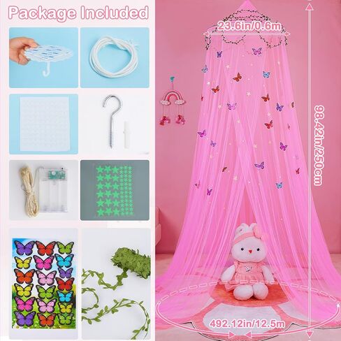 FIOBEE Bed Canopy for Girls Room Bed Canopy Curtains with Led Lights Mosquito Net DIY Princess Room Décor with Stars Butterflies for Kids Bedroom, Blue in Kuwait