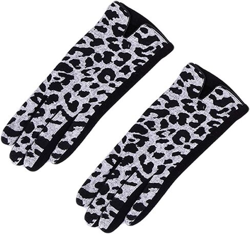 DINPREY Women's Stretch Fleece Leopard Print Gloves Animal Leopard Print Faux Fur Trim Touchscreen Gloves in Saudi Arabia