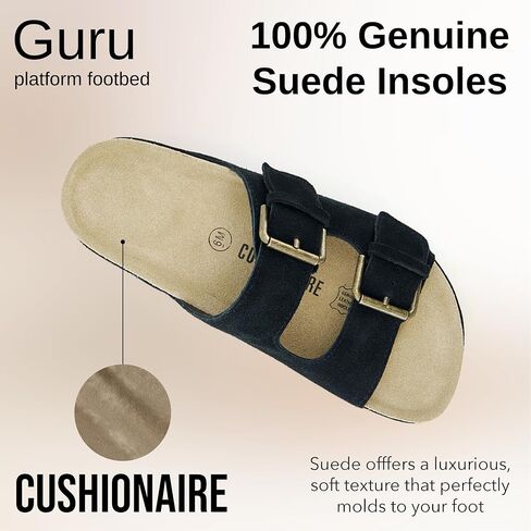 صندل نسائي من CUSHIONAIRE مصنوع من الجلد الأصلي مع نعل سميك + مريح، متوفر بعرض واسع in Saudi Arabia