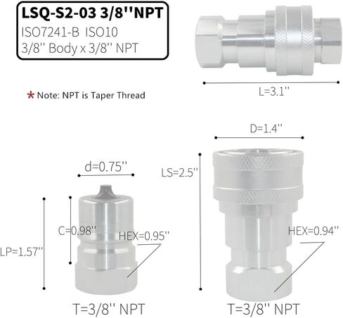 LSQ-S2-01 1/8 '' NPT وصلات التوصيل السريع الهيدروليكية ISO 7241-B قارنات التوصيل الهيدروليكية للجرار قطع الاتصال السريع الهيدروليكي مع أغطية الغبار استبدال HNV 18 NPT M / F in Kuwait