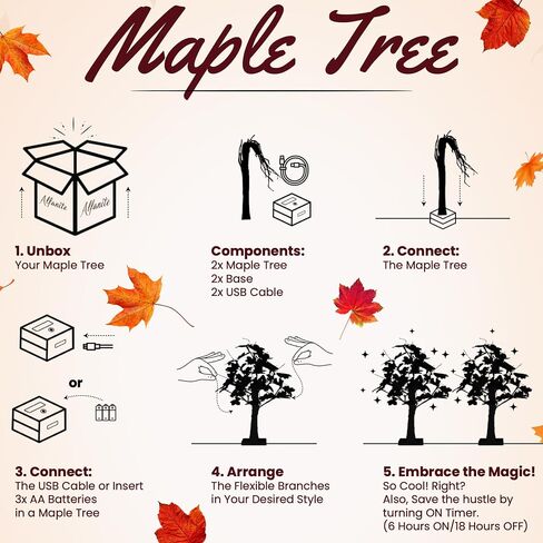 شجرة قيقب مضاءة في الخريف مقاس 60.96 سم، 24 مصباح LED، تعمل بمنفذ USB+بطارية لطاولة عيد الشكر، شجرة تزيين مركزية للمنزل، مدفأة الخريف، ديكور داخلي لحصاد الخريف in Kuwait