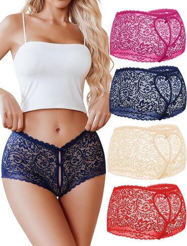 ملابس داخلية مثيرة للنساء من Avidlove سراويل داخلية قصيرة من الدانتيل سراويل داخلية عالية الخصر سراويل صفيق ناعمة 1/4 حزمة in Kuwait