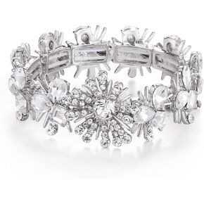 BriLove Wedding Bridal Stunning Crystal Snowflake Teardrop Cluster Stretch Bangle Bracelet for Women Bride in Kuwait