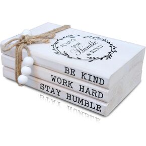 LIVDUCOT Wooden Farmhouse Decor Book Stack | Faux Book Stacks | Set of 3 Stacked Books for Coffee Tables Book Shelf Decor | Grateful Thankful Blessed Home Sign 7'x 5.5'x 2.5'