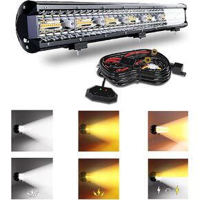 شريط إضاءة LED منحني 32 بوصة 180 وات أبيض/كهرمان ضوء ستروب مع ستة أوضاع قيادة مصابيح الضباب بقعة الفيضانات أضواء مصد كومبو مع مفتاح تسخير الأسلاك لشاحنة الطرق الوعرة 4WD SUV ATV UTV in Saudi Arabia