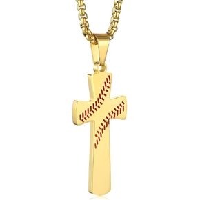 Aiyo Nice Boys Mens Baseball Cross Pendant Necklace 18K Gold Plated Bible Verse Stainless Steel Necklace Jewelry in Kuwait