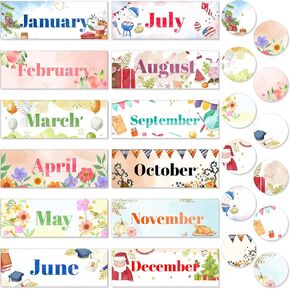 Spakon 24 قطعة من عناوين العطلات الشهرية مجموعة 12 شهرًا من العام رؤوس لوحة الإعلانات الشهرية حدود الرؤوس الشهرية الموسمية مع 12 ملصق عطلة لديكورات نشرات المدرسة في الفصل الدراسي in Kuwait