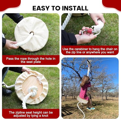 Fologtoo Zipline Seat for Kids and Adults, Zip Line Replacement Seat for Kids and Adults, Zip Line Accessories with Carabiner & Adjustable Nylon Rope in Saudi Arabia