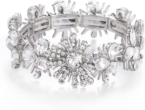 BriLove Wedding Bridal Stunning Crystal Snowflake Teardrop Cluster Stretch Bangle Bracelet for Women Bride in Kuwait