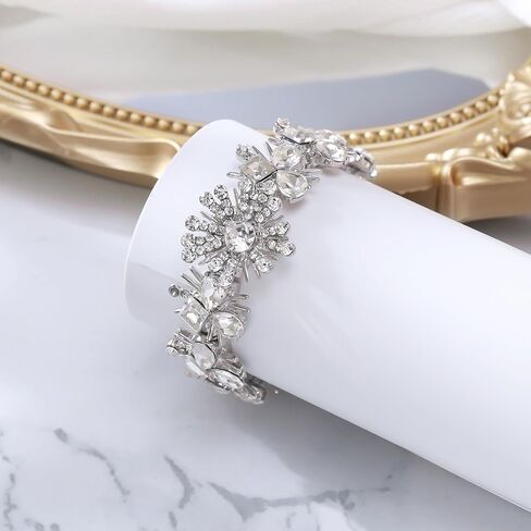 BriLove Wedding Bridal Stunning Crystal Snowflake Teardrop Cluster Stretch Bangle Bracelet for Women Bride in Kuwait