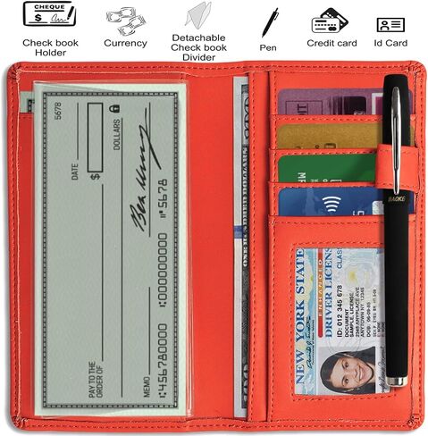 Sanlykate Leather Checkbook Cover for Men and Women, RFID Blocking Check Book Case Card Holder with Free Divider, Standard Register Duplicate Checks, Black Grain in Saudi Arabia