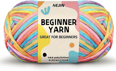 120 جرامًا من خيوط سبعة ألوان للحياكة والحياكة؛ غزل قوس قزح للمبتدئين مع غرز سهلة الرؤية؛ صوف متوسط ​​الوزن #4؛ غزل للمبتدئين في صناعة أدوات الكروشيه in Kuwait