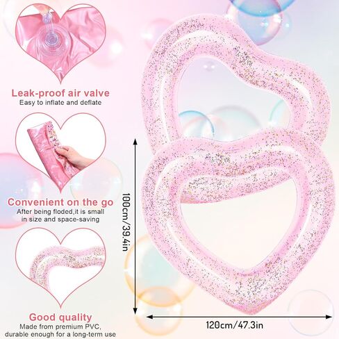 Whaline 3 قطع قابلة للنفخ على شكل قلب لحمام السباحة تطفو على شكل قلب حلقات حمام سباحة تطفو على شكل أنبوب in Kuwait
