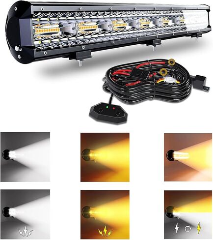 شريط إضاءة LED منحني 32 بوصة 180 وات أبيض/كهرمان ضوء ستروب مع ستة أوضاع قيادة مصابيح الضباب بقعة الفيضانات أضواء مصد كومبو مع مفتاح تسخير الأسلاك لشاحنة الطرق الوعرة 4WD SUV ATV UTV in Kuwait