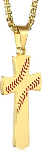 Aiyo Nice Boys Mens Baseball Cross Pendant Necklace 18K Gold Plated Bible Verse Stainless Steel Necklace Jewelry in Kuwait