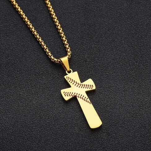 Aiyo Nice Boys Mens Baseball Cross Pendant Necklace 18K Gold Plated Bible Verse Stainless Steel Necklace Jewelry in Kuwait