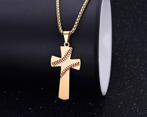 Aiyo Nice Boys Mens Baseball Cross Pendant Necklace 18K Gold Plated Bible Verse Stainless Steel Necklace Jewelry in Kuwait