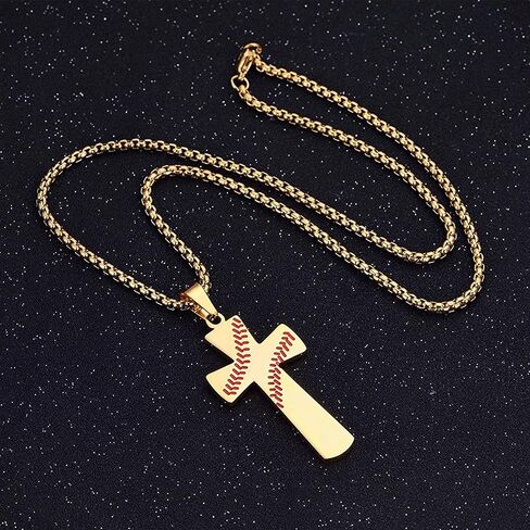 Aiyo Nice Boys Mens Baseball Cross Pendant Necklace 18K Gold Plated Bible Verse Stainless Steel Necklace Jewelry in Kuwait