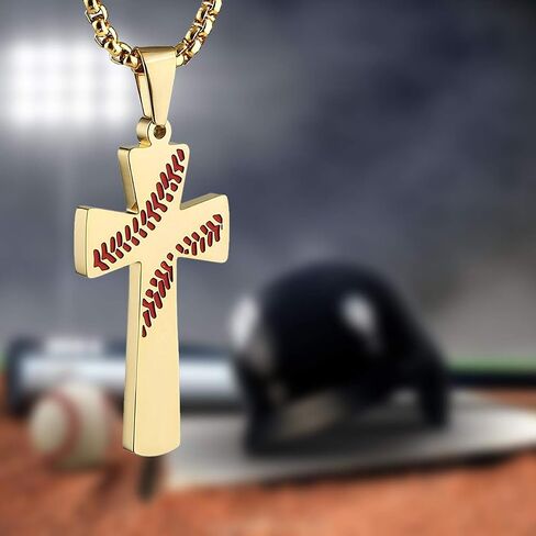 Aiyo Nice Boys Mens Baseball Cross Pendant Necklace 18K Gold Plated Bible Verse Stainless Steel Necklace Jewelry in Kuwait
