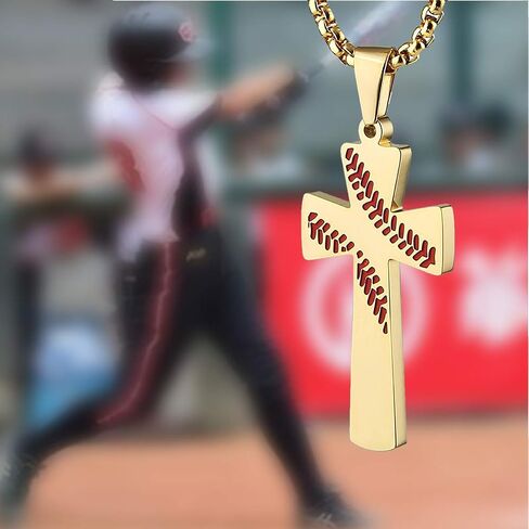 Aiyo Nice Boys Mens Baseball Cross Pendant Necklace 18K Gold Plated Bible Verse Stainless Steel Necklace Jewelry in Kuwait
