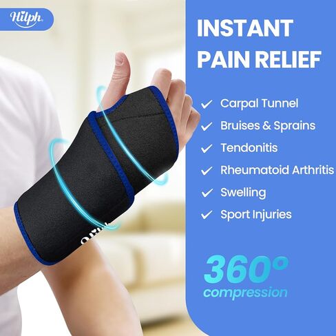 Hilph® Wrist Ice Pack Wrap for Pain Relief, Reusable Wrist Support Brace with Gel Pack Hot & Cold Therapy Hand Ice Pack for Carpal Tunnel, Soreness, Tendonitis, Swelling in Kuwait