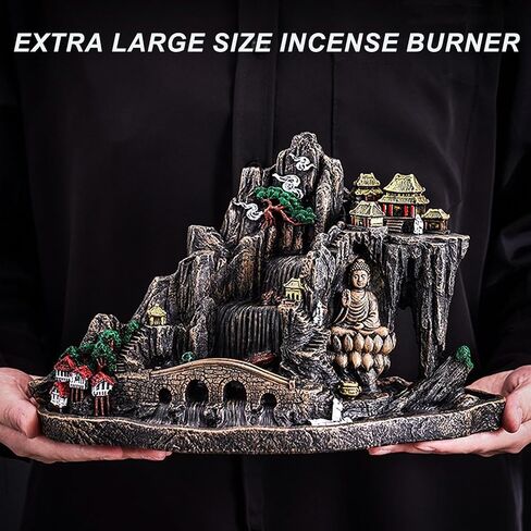 Lotus Hand Backflow Incense Burner,Buddha Waterfall Incense Holder with 50 Backflow Incense Cones + 40 Incense Sticks,Incense Waterfall Fountain for Zen Decor in Kuwait