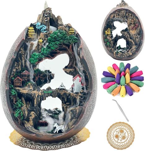 Lotus Hand Backflow Incense Burner,Buddha Waterfall Incense Holder with 50 Backflow Incense Cones + 40 Incense Sticks,Incense Waterfall Fountain for Zen Decor in Kuwait