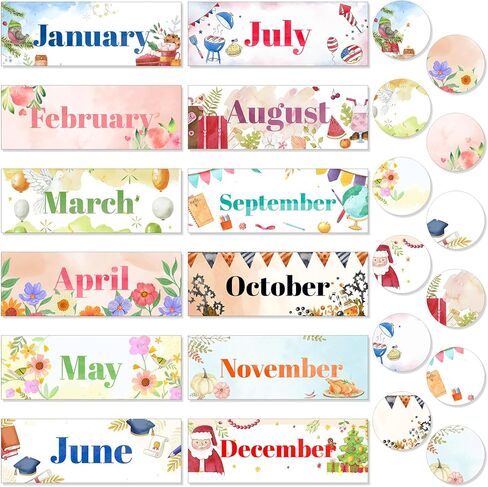 Spakon 24 قطعة من عناوين العطلات الشهرية مجموعة 12 شهرًا من العام رؤوس لوحة الإعلانات الشهرية حدود الرؤوس الشهرية الموسمية مع 12 ملصق عطلة لديكورات نشرات المدرسة في الفصل الدراسي in Kuwait
