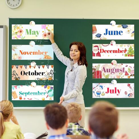 Spakon 24 قطعة من عناوين العطلات الشهرية مجموعة 12 شهرًا من العام رؤوس لوحة الإعلانات الشهرية حدود الرؤوس الشهرية الموسمية مع 12 ملصق عطلة لديكورات نشرات المدرسة في الفصل الدراسي in Kuwait