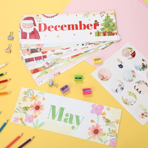 Spakon 24 قطعة من عناوين العطلات الشهرية مجموعة 12 شهرًا من العام رؤوس لوحة الإعلانات الشهرية حدود الرؤوس الشهرية الموسمية مع 12 ملصق عطلة لديكورات نشرات المدرسة في الفصل الدراسي in Kuwait
