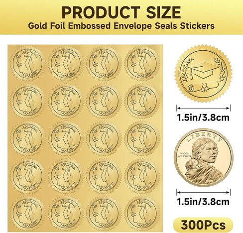 Anwyll Envelope Seals Stickers,Gold Embossed Wax Seal Sticker Looking,300Pcs Wedding Envelope Stickers,Self-Adhesive Gold Foil Stamps Plant floral Sticker for Invitation Card Bridal Shower Party Favor in Kuwait