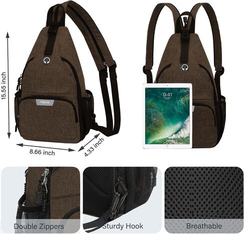حقيبة ظهر MOSISO Sling للسفر والتنزه سيرًا على الأقدام، حقيبة كروس قابلة للتحويل مع جيب أمامي وحقيبة كتف واحدة على الصدر، باللون الأسود in Kuwait