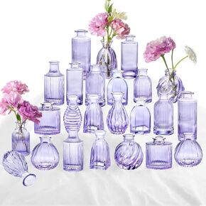 Bud Vases Set of 12, Glass Vase for Decor Centerpieces, Small Vases for Flowers, Clear Flower Vase Stripe Modern Bud Vases in Bulk, Vintage Vases for Floral Wedding Party Table Decoration Home Decor
