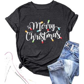 Christmas Shirts for Women Let's Get Lit Shirt Cute Lights Graphic Short Sleeve Xmas Tops Tees in Kuwait