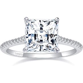 BAGUTTA PAVONE 4CT CZ Engagement Rings for Women,Women's Princess/Radiant Cut 925 Sterling Silver Solitaire Wedding Bands Engagement Promise Rings for Her with 18K White Gold Plated.