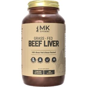 MK Supplements – Grass-Fed Beef Liver 3000 mg, Beef Organ Supplement, 100% Pasture-Raised New Zealand Cattle, 180 Liver Capsules, 45-Day Supply