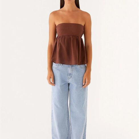 Bocymolay Women Strapless Peplum Top Ruffle Hem Tube Bandeau Top Backless Sleeveless Tank Top Summer Going Out in Kuwait