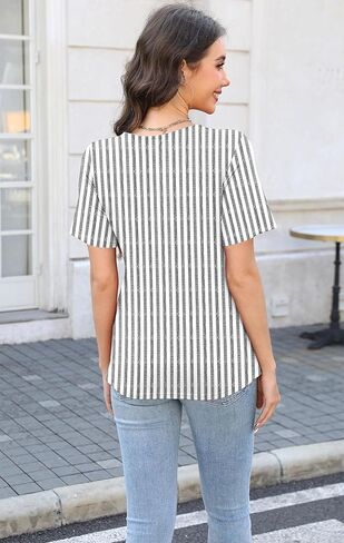 Soesdemo Womens Summer Tops Asymmetrical Neck Short Sleeve Button Dressy Casual Lightweight Tunic T Shirts Blouse in Kuwait