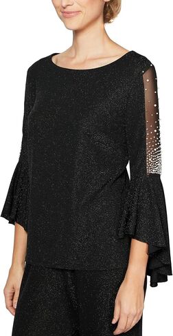 Alex Evenings Women's Metallic Knit Blouse, Formal Dress Shirt (Petite and Regular Sizes) in Kuwait