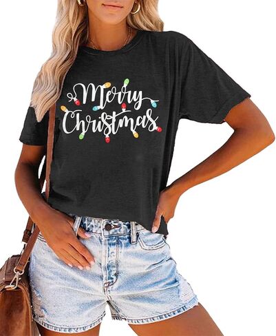 Christmas Shirts for Women Let's Get Lit Shirt Cute Lights Graphic Short Sleeve Xmas Tops Tees in Kuwait