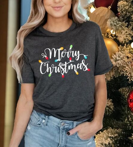 Christmas Shirts for Women Let's Get Lit Shirt Cute Lights Graphic Short Sleeve Xmas Tops Tees in Kuwait