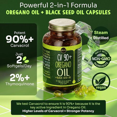 قطرات زيت الأوريجانو من ماجو، قوية 90% + كارفاكرول (1 أونصة سائلة) زيت البحر الأبيض المتوسط ​​العطري من سائل الأوريجانو، أسيت دي أوريجانو، دعم المناعة والموسمي، مقارنة بالمنتجات العضوية in Kuwait