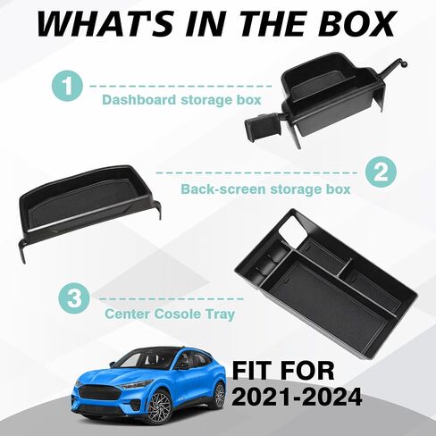 BestEvMod ترقية Gen2 وحدة التحكم المركزية علبة تخزين لوحة القيادة متوافقة مع Mustang Mach E 2021-2025 الملحقات الداخلية شاشة لوحة القيادة منظم خلفي مخصص مناسب للمواد ABS مع زخرفة PVC باللون الأسود in Kuwait