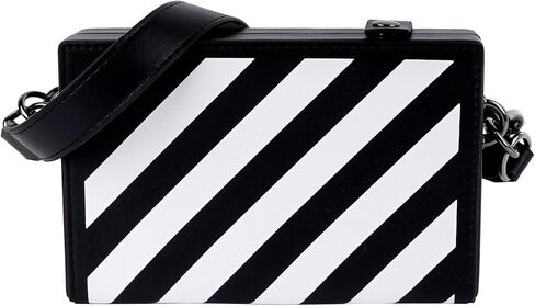 Checkered Crossbody Bag Unisex, Black and White Checked Leather Shoulder Bag, Minimalist Punk Handbag in Kuwait