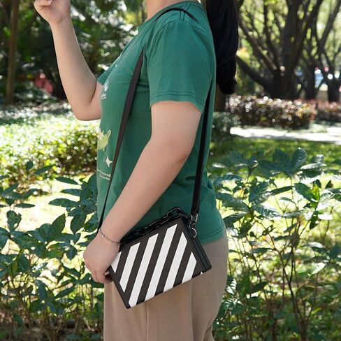 Checkered Crossbody Bag Unisex, Black and White Checked Leather Shoulder Bag, Minimalist Punk Handbag in Kuwait