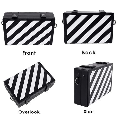 Checkered Crossbody Bag Unisex, Black and White Checked Leather Shoulder Bag, Minimalist Punk Handbag in Kuwait